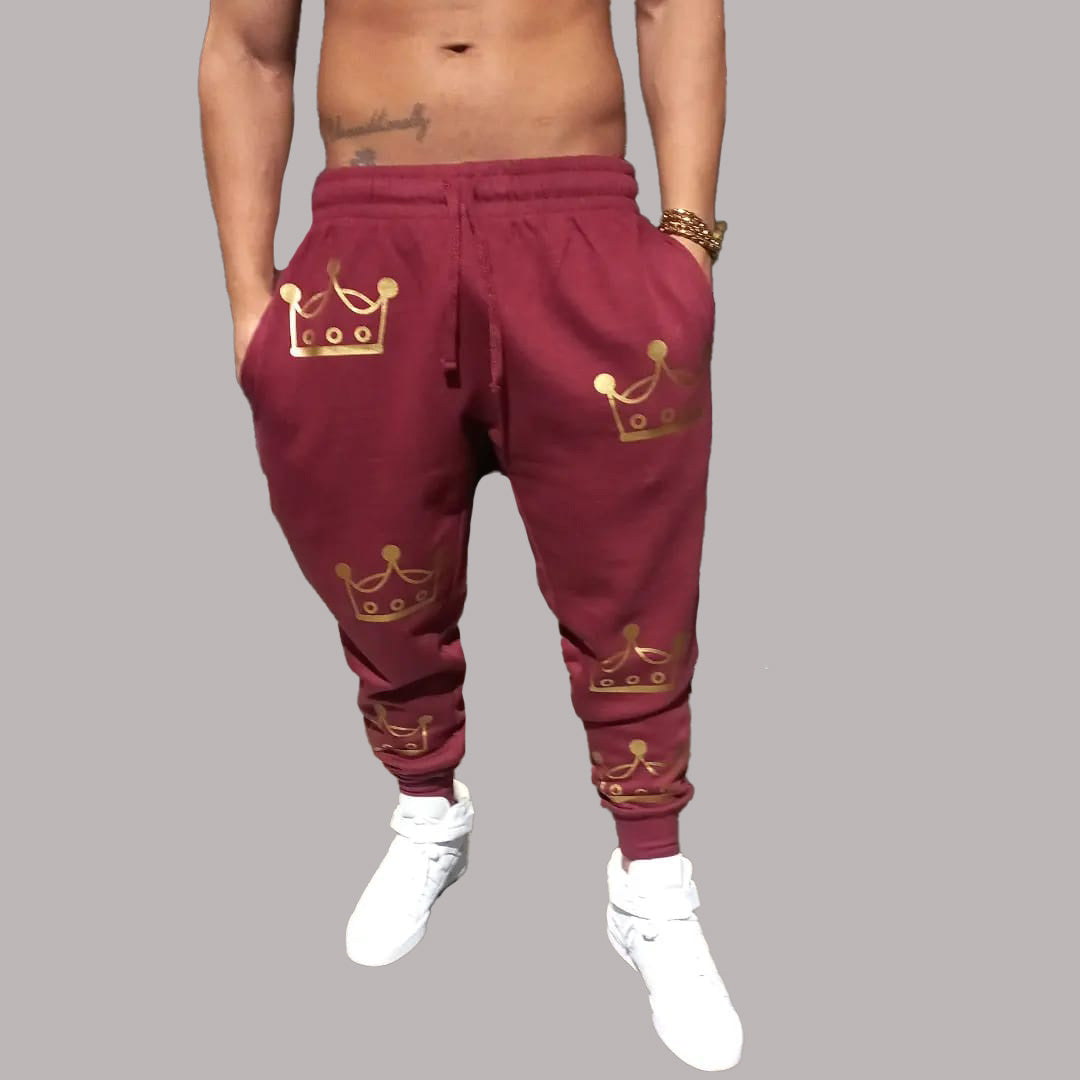 Fearless Crown Burgundy Gold Crown Joggers