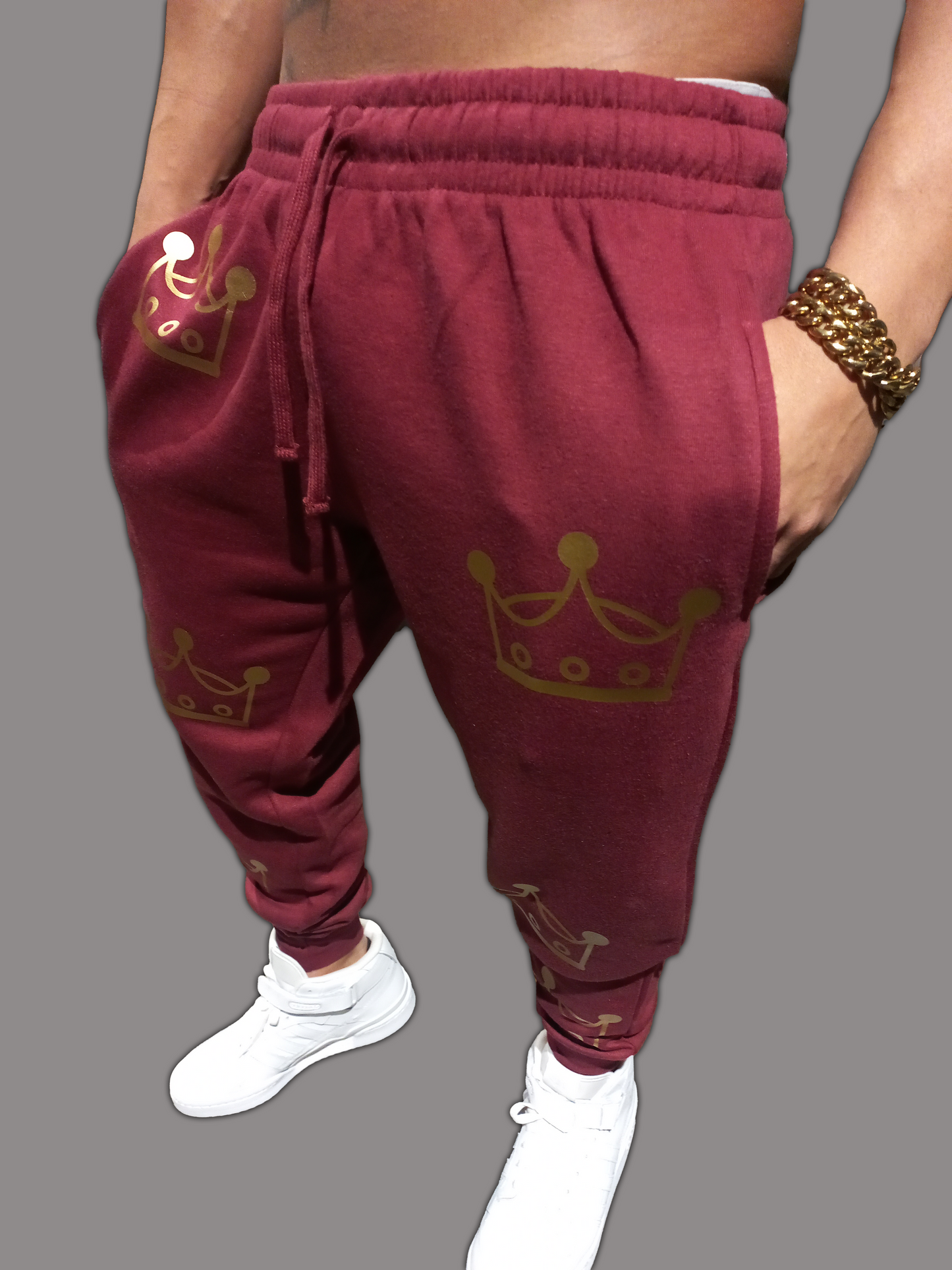 Fearless Crown Burgundy Gold Crown Joggers