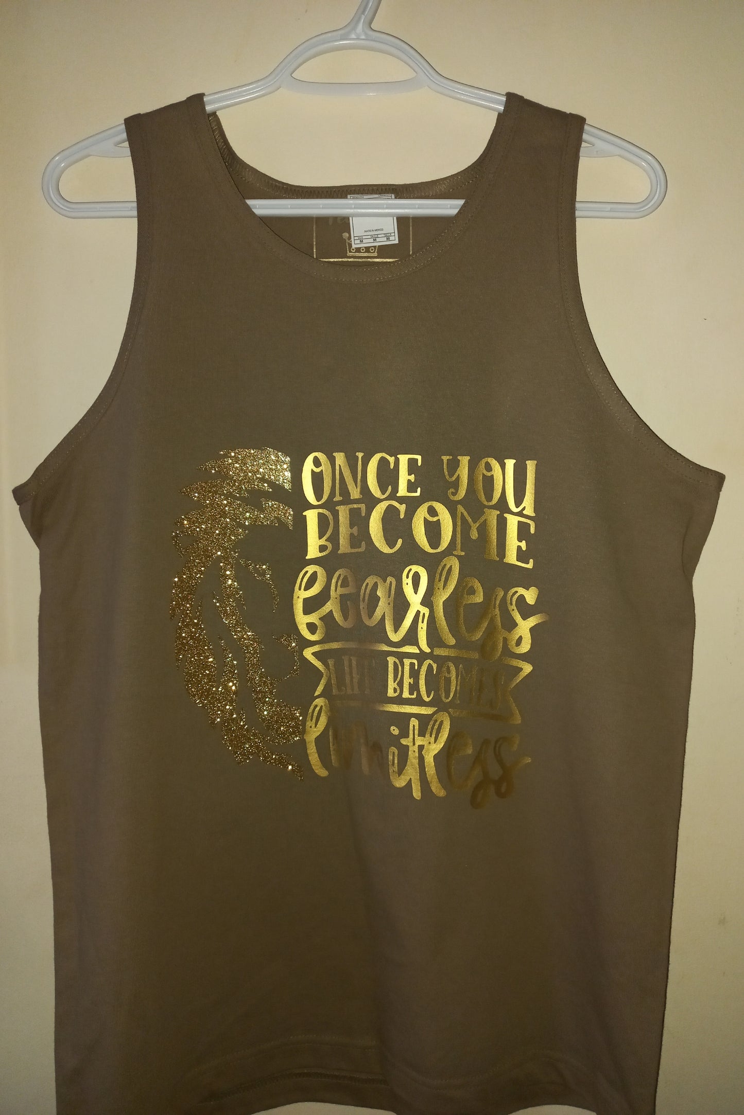 Fearless Crown Lion Vest Tan/Gold/Gold Glitter